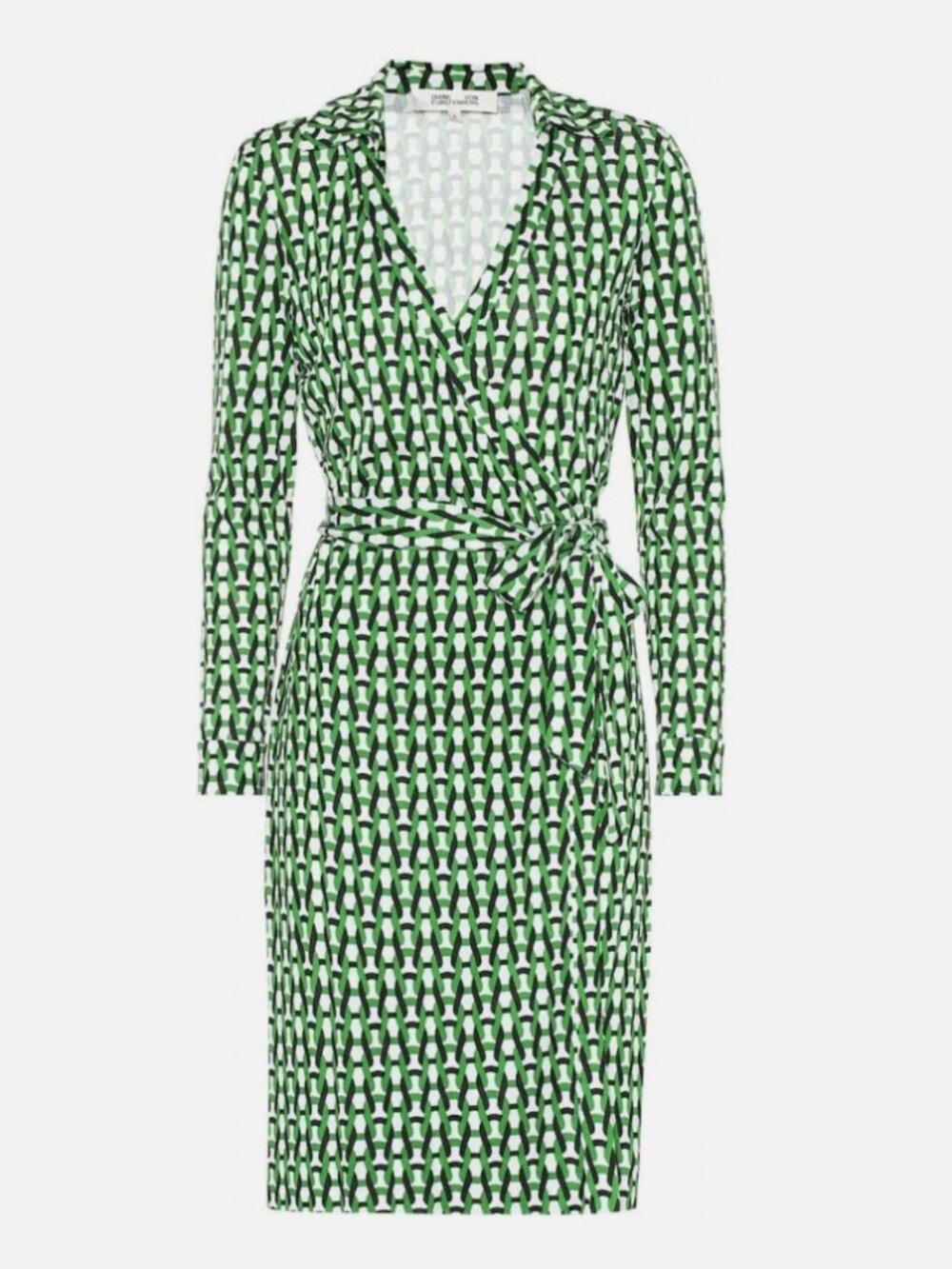 NEW! Diane Von Furstenberg DVF New Jeanne Green Chain Print Silk Wrap Dress 6